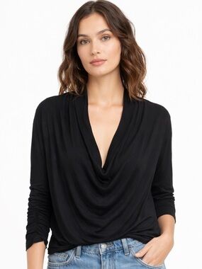 Anthropologie Maeve Black Cowl Neck Drape Long sleeve Shirt Top Small